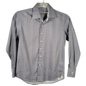 Robert Graham Dress Shirt Men's XXS Gray Stripe Stretch Cotton Long Sleeve